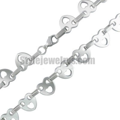 Stainless steel jewelry Chain 50cm - 55cm fancy smile love heart link chain necklace w/lobster 14mm ch360283 - Click Image to Close